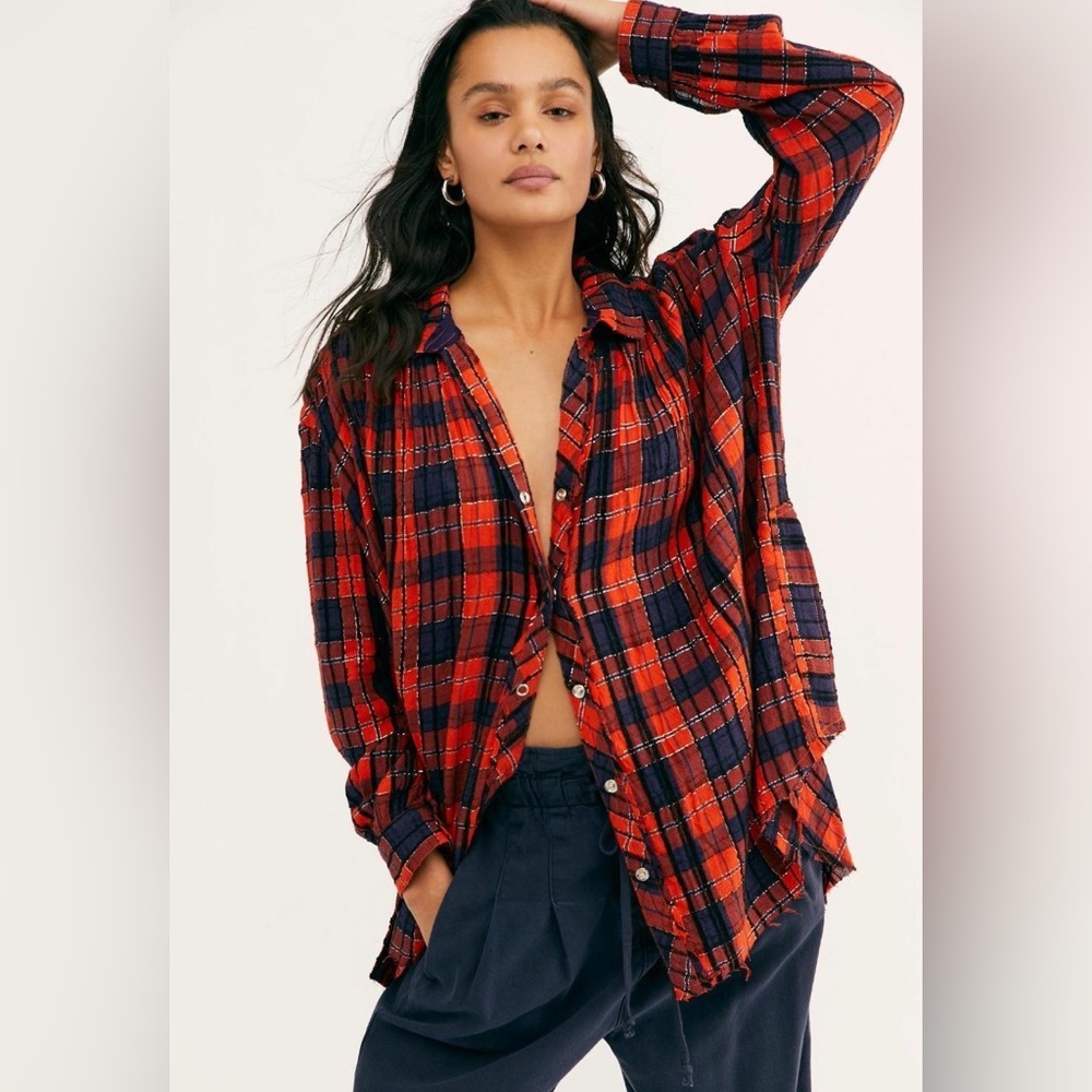 Free People Lela Plaid Tunic Size XS